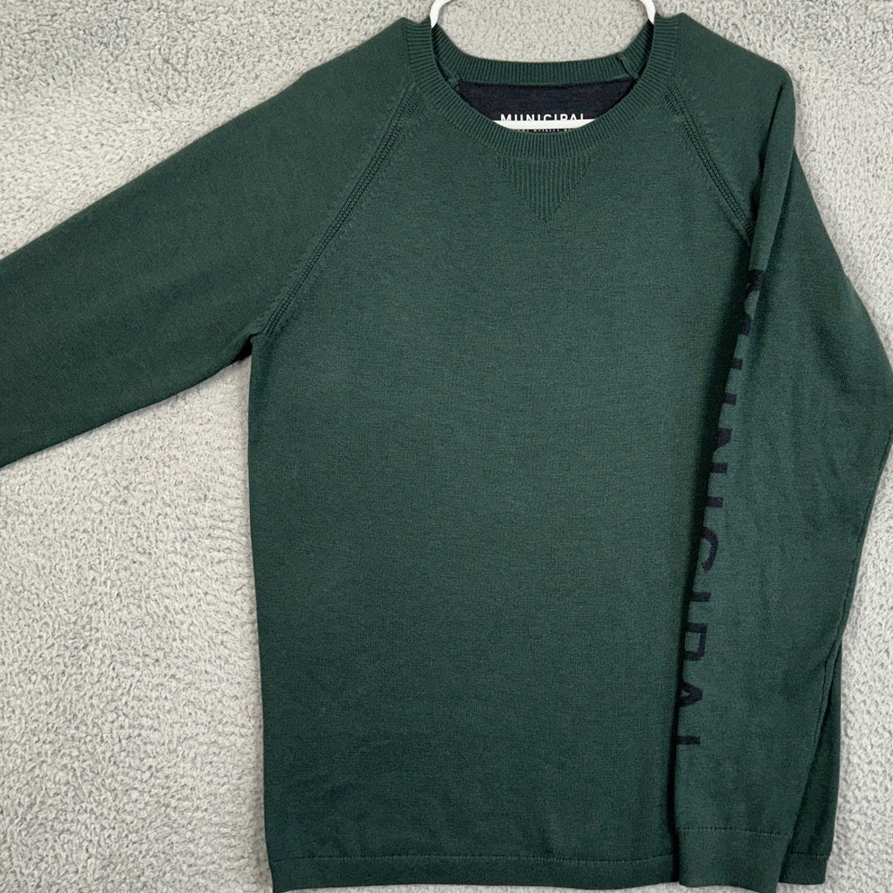 Municipal Sport Utility Gear Mens Small Sweater Crew Green Merino Wool Golf EUC